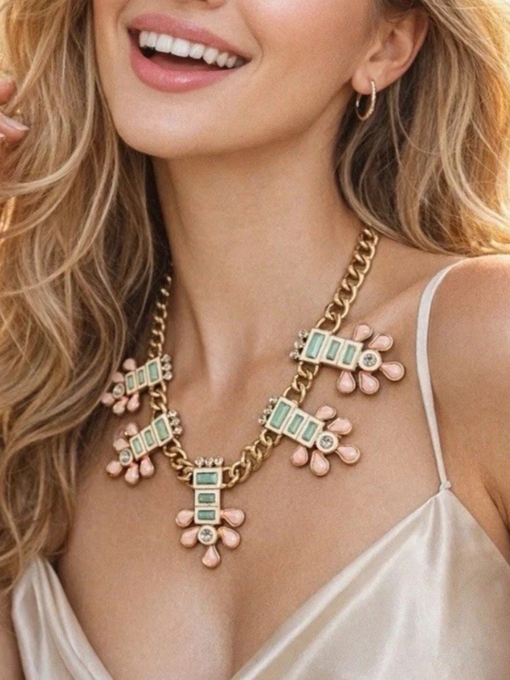 2PC Plunder~Eleanor Enameled Goldtone Necklace & Faux Pearl Burst Stud Earrings